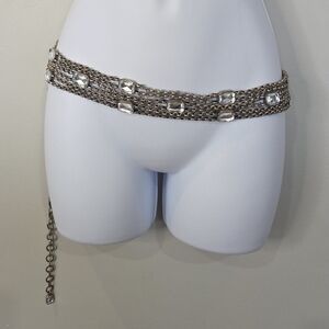 Chico's Silvertone Metal Chain Multistrand Belt with Jewels